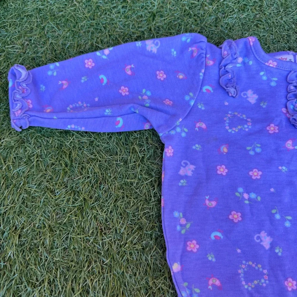 Okie Dokie Baby Girl Purple Long Sleeve‎ Bodysuit Ruffle Animal Print 6-9 Months